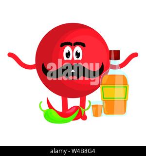 mexican emoji character with tequila and chilli pepper vector ...