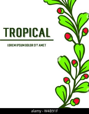 Tropical for green leafy floral frame, blank place for text. Vector illustration Stock Vector