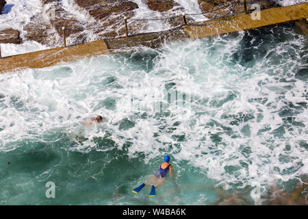 Swimming in avalon beach ocean rock pool, Avalon,Sydney,Australia Stock Photo