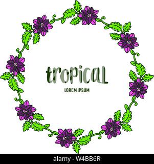 Purple flower and leaves frame template on transparent background ...