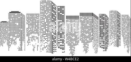Abstract Futuristic City. Cityscape buildings made up with dots, Digital Transparent city landscape. Vector illustration. Stock Vector