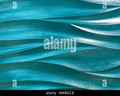 Turquoise 3D interior decorative wall panel with wavy pattern. Pearl green background. Abstract texture. Stock Photo
