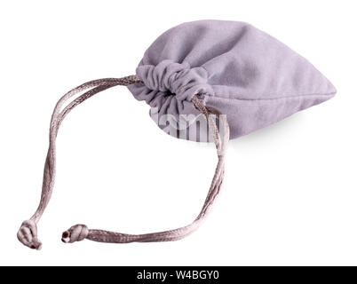 gray velvet bag isolated on white background Stock Photo