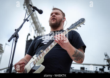 trondheim norway july 13th 2019 the swedish doom metal band ghost performs a live concert at granasen arena in trondheim here a band member a nameless ghoul is seen live on