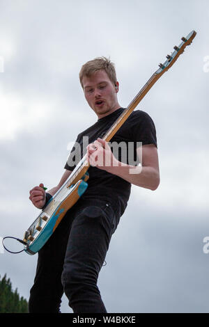 Trondheim, Norway - July 13th, 2019. The Norwegian rock band Bokassa performs live concert at Granåsen Arena in Trondheim. Here bass player Bård Linga is seen live on stage. (Photo credit: Gonzales Photo - Tor Atle Kleven). Stock Photo