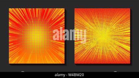 Explosion vector illustration.. Comic book fight stamp. Orange halftone sun Stock Vector