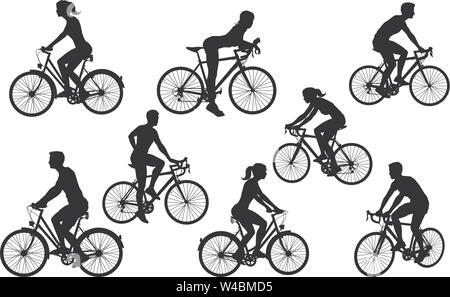 Bicycle Riding Bike Cyclists Silhouettes Set Stock Vector