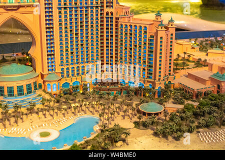 Dubai, UAE - November 29, 2018: Models of Atlantis Hotel on Palm Jumeirah inside the hotel. Stock Photo