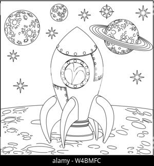 Space Cartoon Scene Rocket Ship On Moon Stock Vector