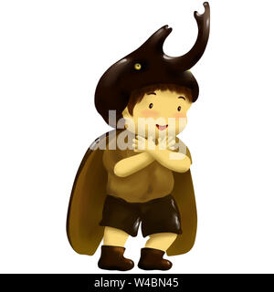 Illustration of kid in animal costume, kid in rhino beetle costume Stock Photo