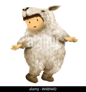 Illustration of kid in animal costume, kid in sheep costume Stock Photo