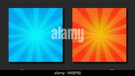 Pop art comic background. Retro rays, bright sunbeams with dots. Comic book fight stamp for card Superhero action frame. Vector illustration. Stock Vector