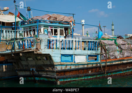 Barcos en The Creek, Emirato de Dubai, Emiratos Árabes Unidos, Golfo Pérsico Stock Photo
