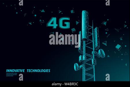 3d base station receiver. telecommunication tower 4g polygonal design global connection information transmitter. Mobile radio antenna cellular vector Stock Vector