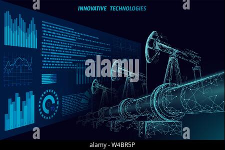 Oil pipeline low poly business concept. Finance economy polygonal petrol production. Petroleum fuel industry transportation line connection dots blue Stock Vector