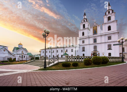 Minsk, Belarus - Orthodox Cathedral of the Holy Spirit viewed at sunset Stock Photo