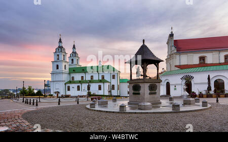 Minsk, Belarus - Orthodox Cathedral of the Holy Spirit viewed at sunset Stock Photo