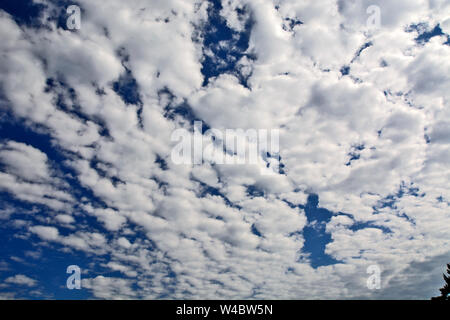Summer day and the white clouds that travel blue sky. Stock Photo