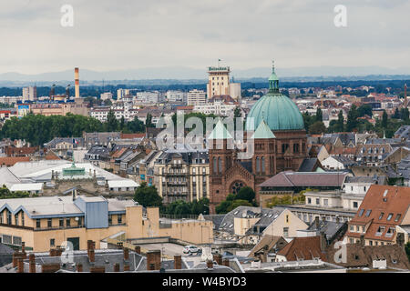 Strasbourg, France - July 26, 2017. View of the roof of the Strasbourg Cathedral. Gothic decor elements Stock Photo