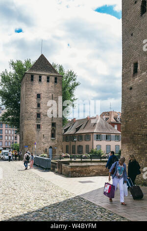 Strasbourg, France - July 26, 2017. Old medieval tower in Strasbourg, remains of fortification Stock Photo