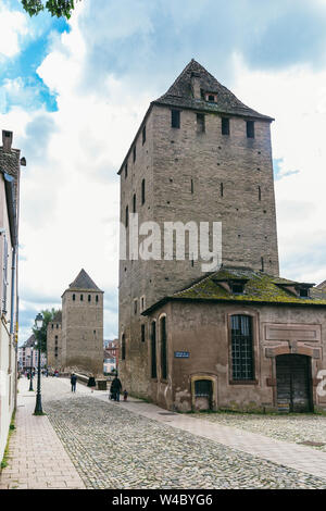 Strasbourg, France - July 26, 2017. Old medieval tower in Strasbourg, remains of fortification Stock Photo