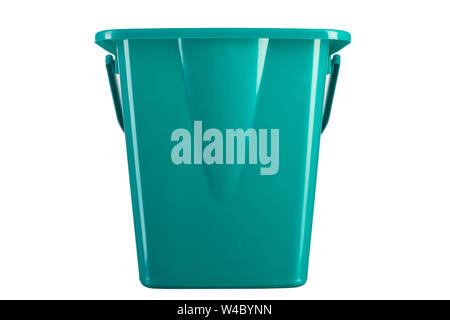 New green bucket for mopping, a special form under a mop. Isolated on white background. file contains clipping path Stock Photo