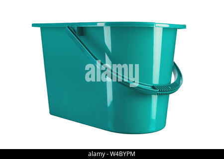 New green bucket for mopping, a special form under a mop. Isolated on white background. file contains clipping path Stock Photo