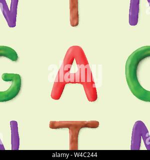 Seamless pattern with alphabet. Handmade modeling clay letters. Realistic 3d vector lettering background. Stock Vector