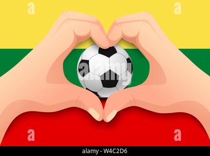 lithuania flag and hand heart shape. National football background. Soccer ball with flag of lithuania vector illustration Stock Vector