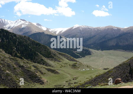 Mountain valley as seen from Shatyly viewpoint. Near Bokonbayevo. Issyk-Kul province. Kyrgyzstan Stock Photo