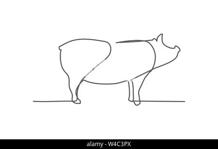 Pig One line drawing on white background Stock Vector