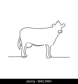 Cow One line drawing on white background Stock Vector