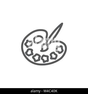 Paint brush with palette line icon on white background Stock Vector