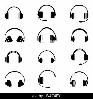 music headphones collection of monochrome symbols Stock Vector