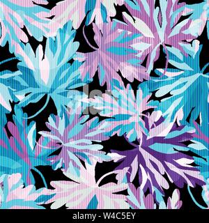 colored tree leaves on a black background seamless pattern Stock Vector