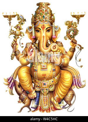 seated golden  Ganesha hindu lord faith mythology bless god illustration Stock Photo