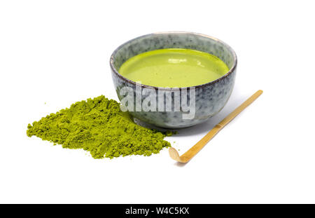 Matcha tea powder, on white background Stock Photo