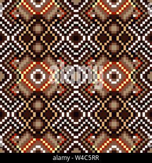 colored pixels in retro style tribal vintage seamless pattern Stock Vector