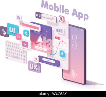 Vector mobile app creation illustration Stock Vector