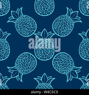 Pineapples Are Ripe, Tropical With A Black Background. Seamless Vector Pattern. Stock Vector