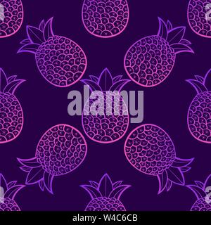 Pineapples Are Ripe, Tropical With A Black Background. Seamless Vector Pattern. Stock Vector