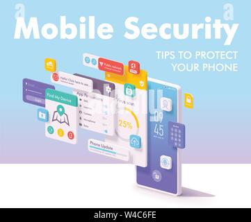 Vector mobile security and data protection concept Stock Vector