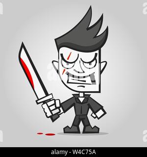 Killer With Bloody Knife Happy Halloween Vector Illustration Stock Vector