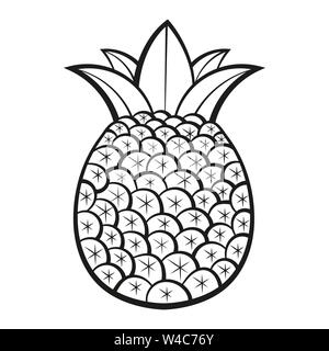 Pineapple, Exotic Fruits With Pattern. Vector. Coloring Book For Adults And Children. Hand Drawn Illustration. Summer Stock Vector