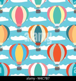 air balloons and clouds seamless pattern Stock Vector