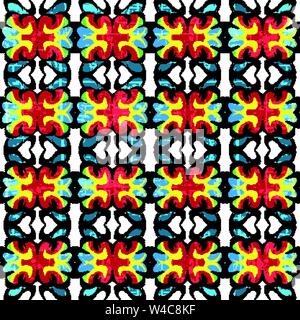 psychedelic color seamless pattern vintage ethnic ornament on white background Stock Vector