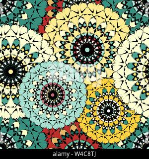 colored mandala seamless vintage tribal seamless pattern Stock Vector