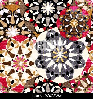 colored mandala seamless vintage tribal seamless pattern grunge texture Stock Vector