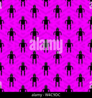 Robot on a pink background vector seamless pattern Stock Vector
