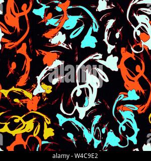 Graffiti on a black background Psychedelic seamless geometric pattern Stock Vector